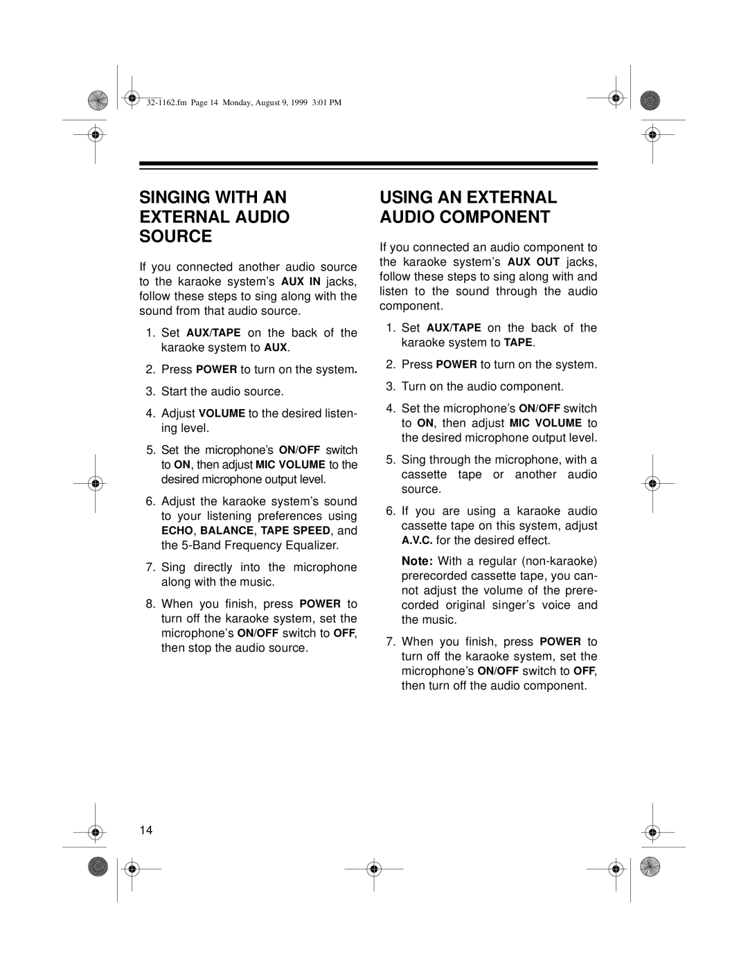 Optimus 32-1162 owner manual Singing with AN External Audio Source, Using AN External Audio Component 