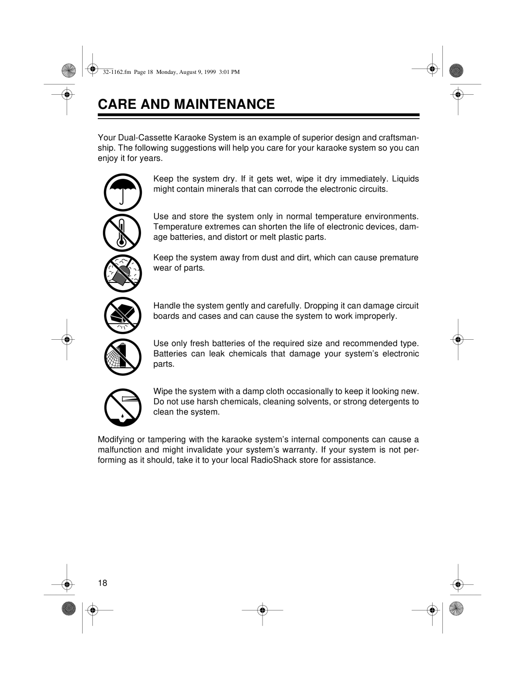 Optimus 32-1162 owner manual Care and Maintenance 