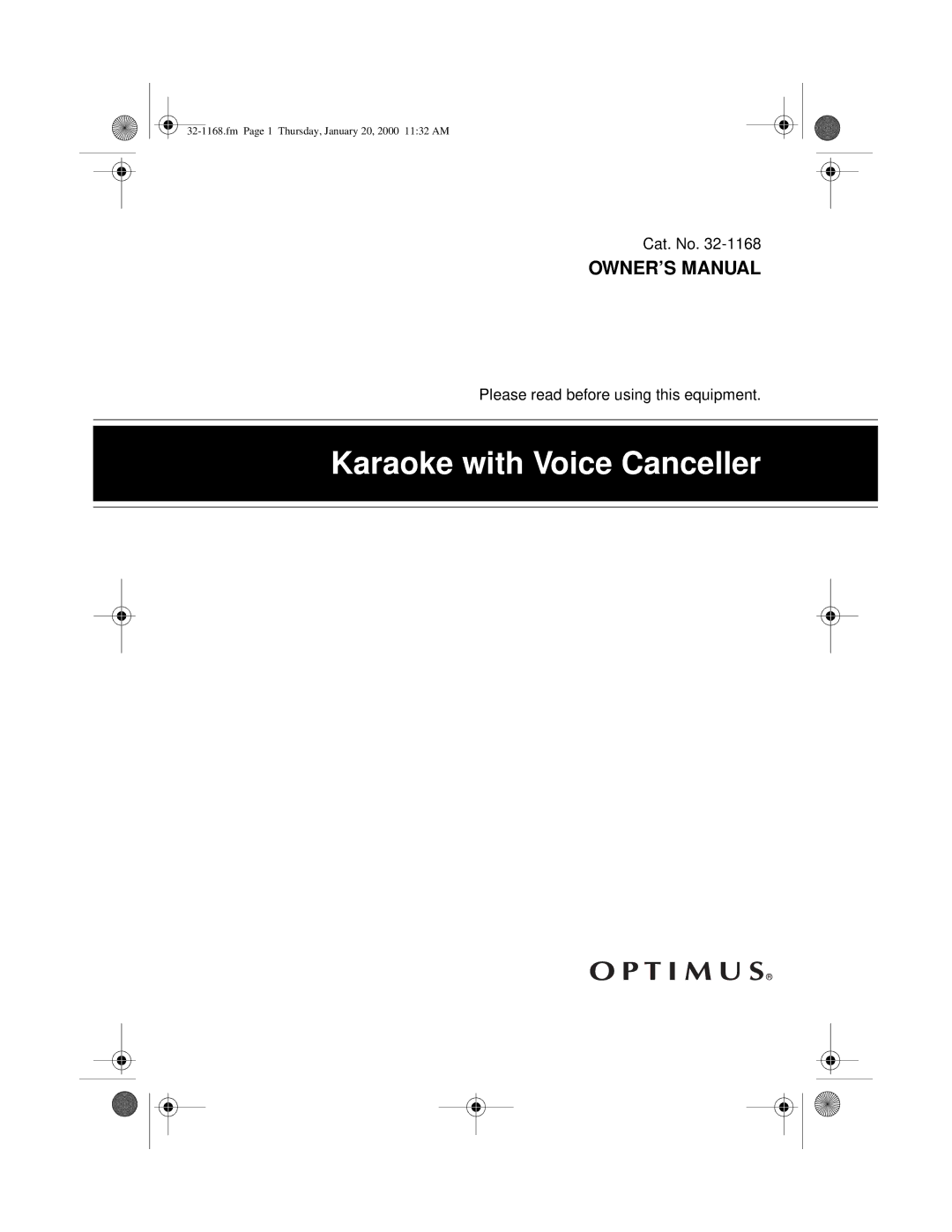 Optimus 32-1168 owner manual Karaoke with Voice Canceller 