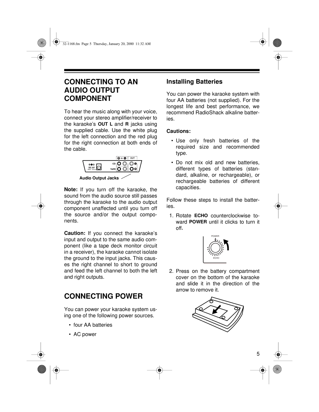 Optimus 32-1168 owner manual Connecting to AN Audio Output Component, Connecting Power 