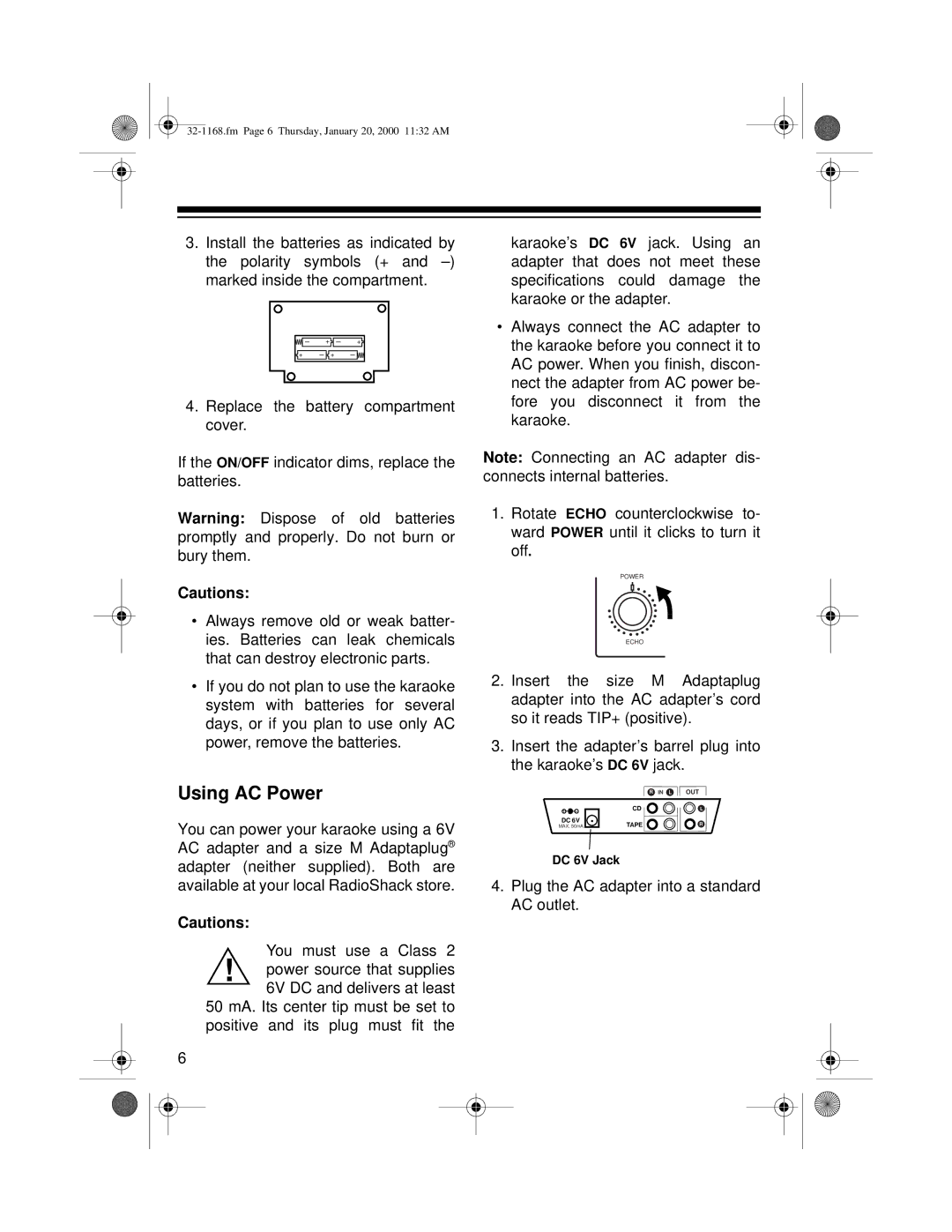 Optimus 32-1168 owner manual Using AC Power 