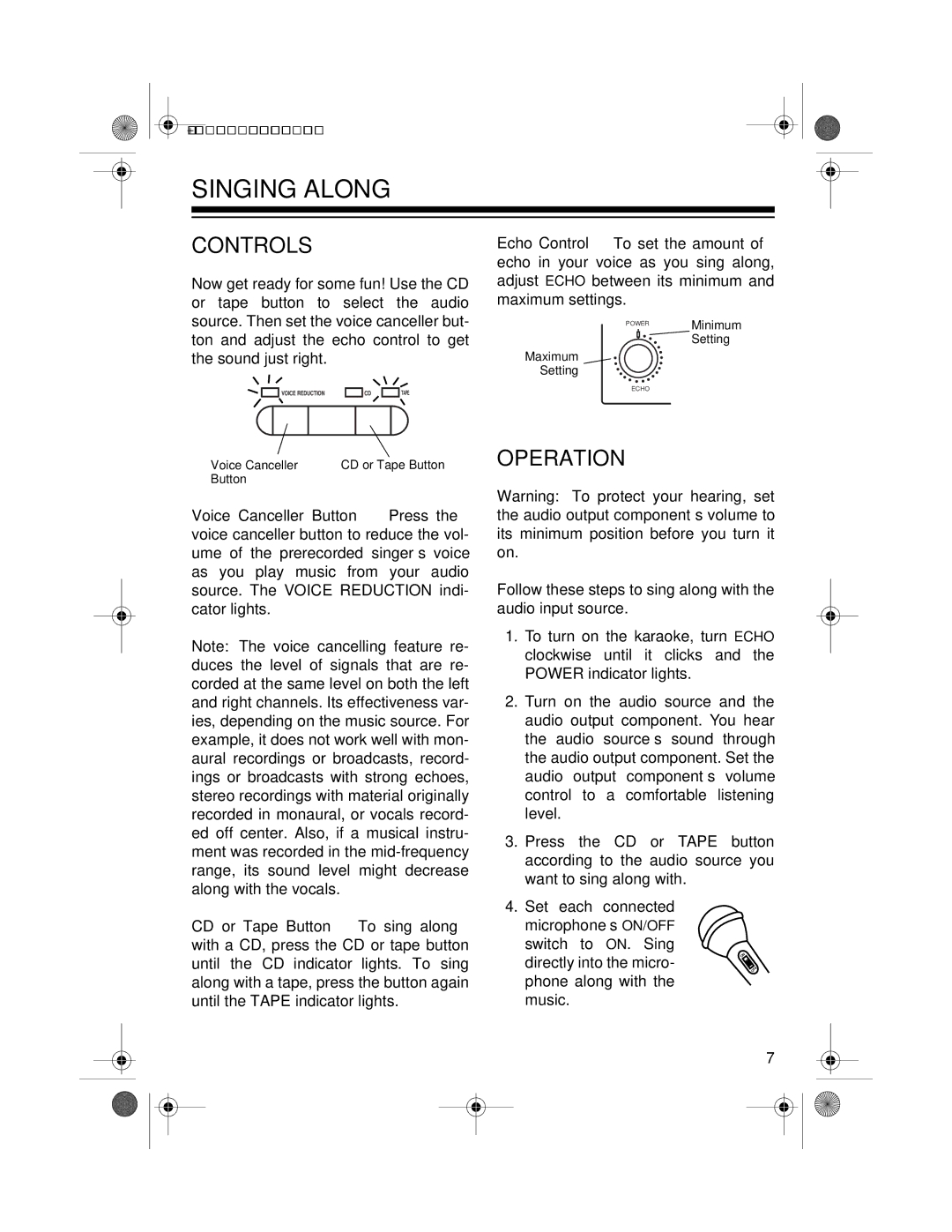 Optimus 32-1168 owner manual Singing Along, Controls, Operation 