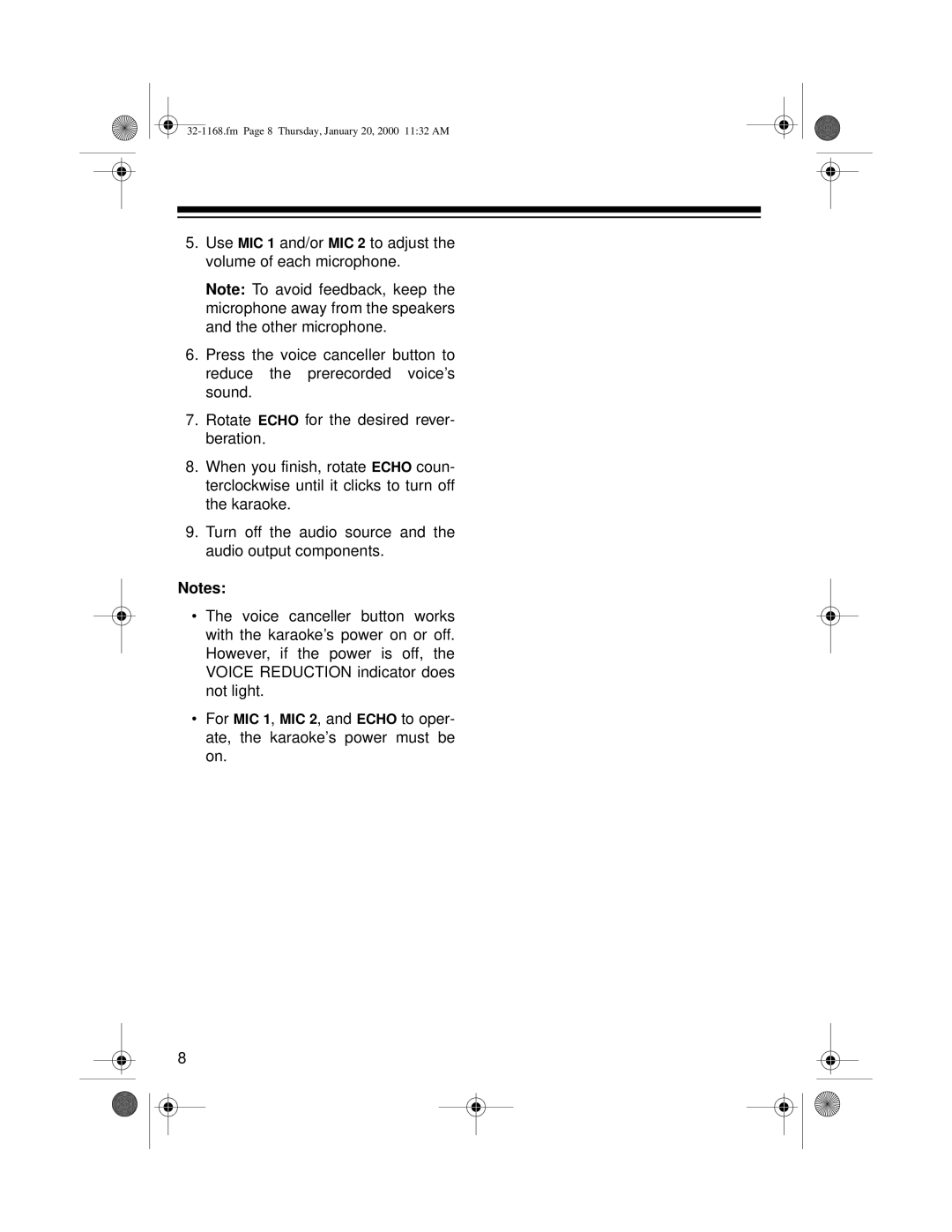 Optimus 32-1168 owner manual Fm Page 8 Thursday, January 20, 2000 1132 AM 