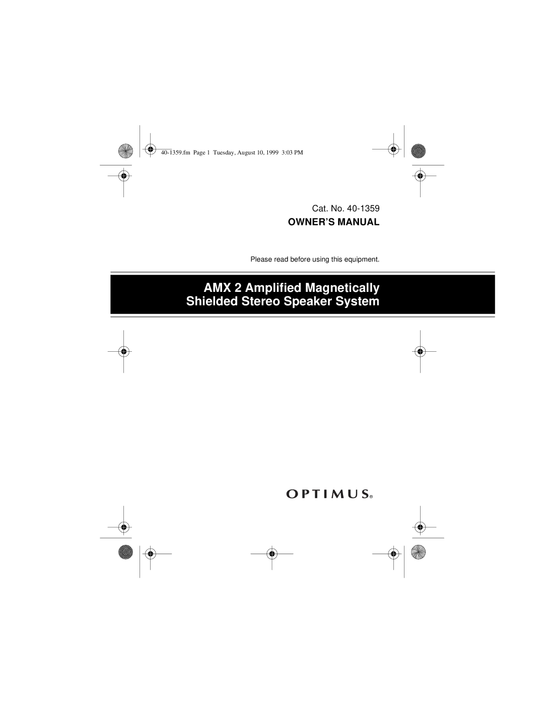 Optimus 40-1359 owner manual AMX 2 Amplified Magnetically Shielded Stereo Speaker System 