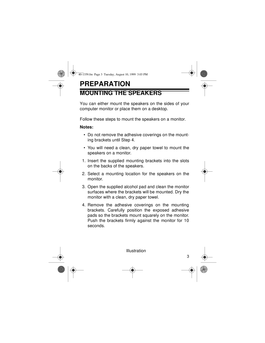 Optimus 40-1359 owner manual Preparation, Mounting the Speakers 