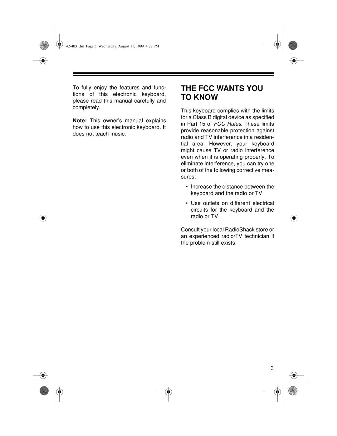 Optimus 42-4031, 410 owner manual FCC Wants YOU to Know 