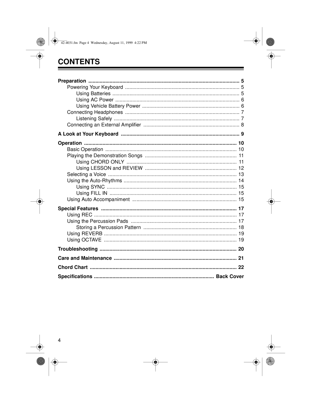 Optimus 410, 42-4031 owner manual Contents 