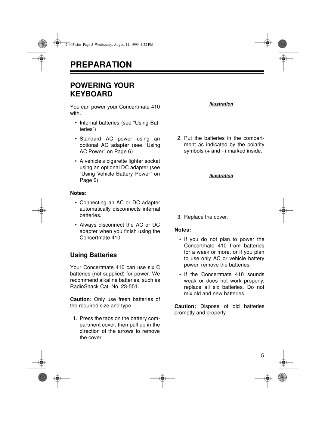 Optimus 42-4031, 410 owner manual Preparation, Powering Your Keyboard, Using Batteries 