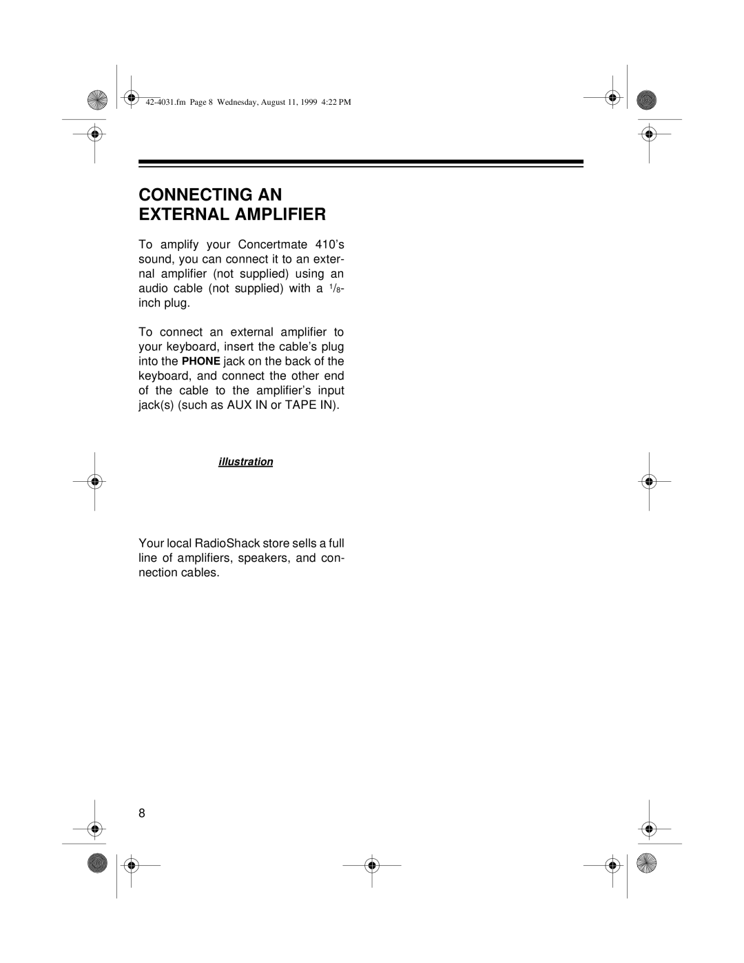 Optimus 410, 42-4031 owner manual Connecting AN External Amplifier 