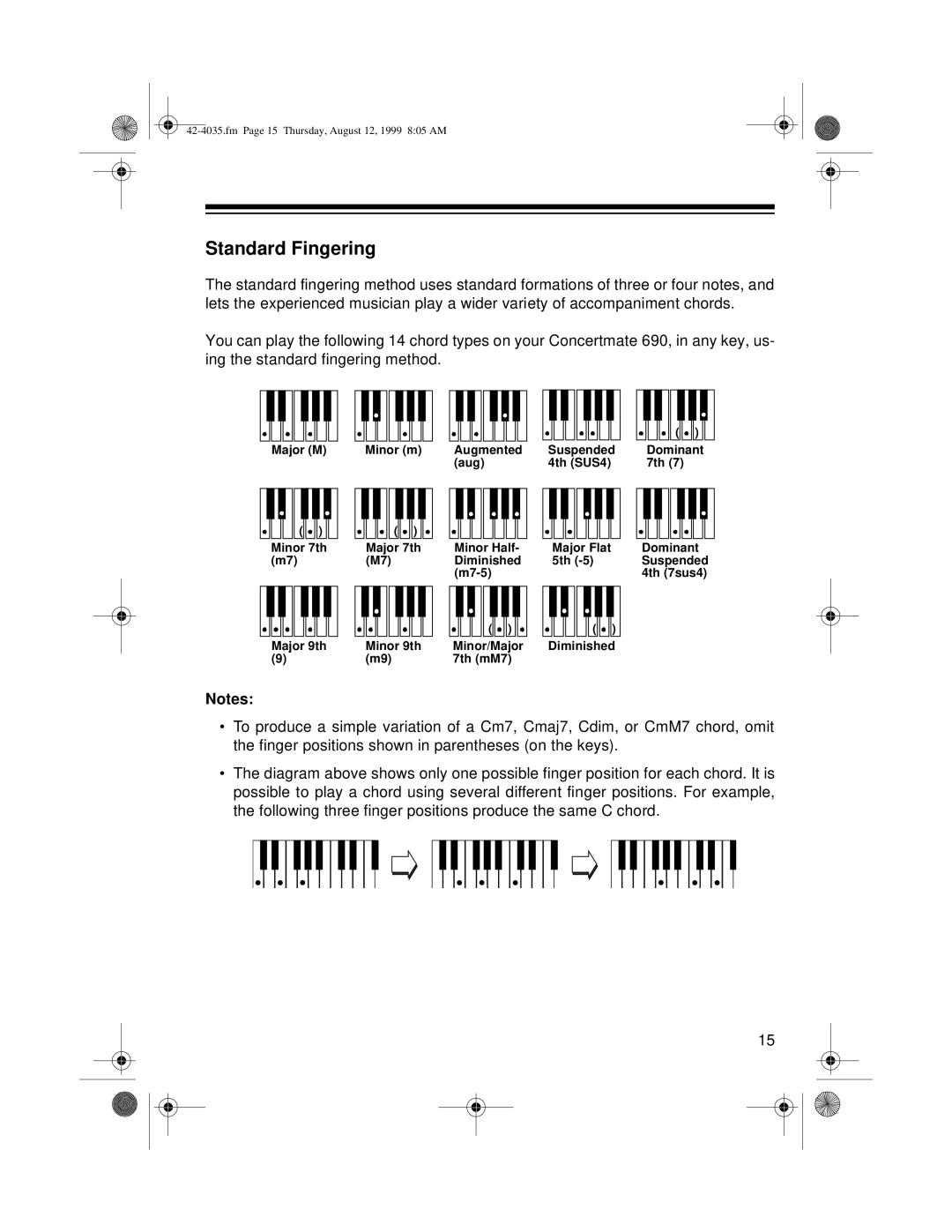 Optimus 42-4035 owner manual Standard Fingering 