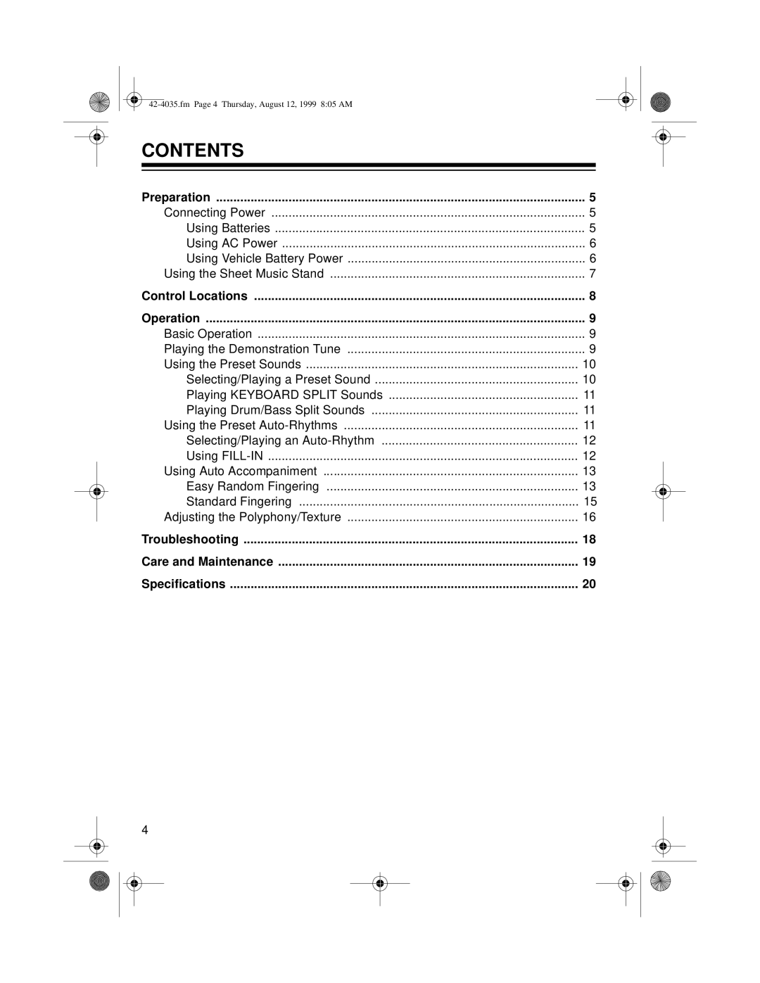 Optimus 42-4035 owner manual Contents 