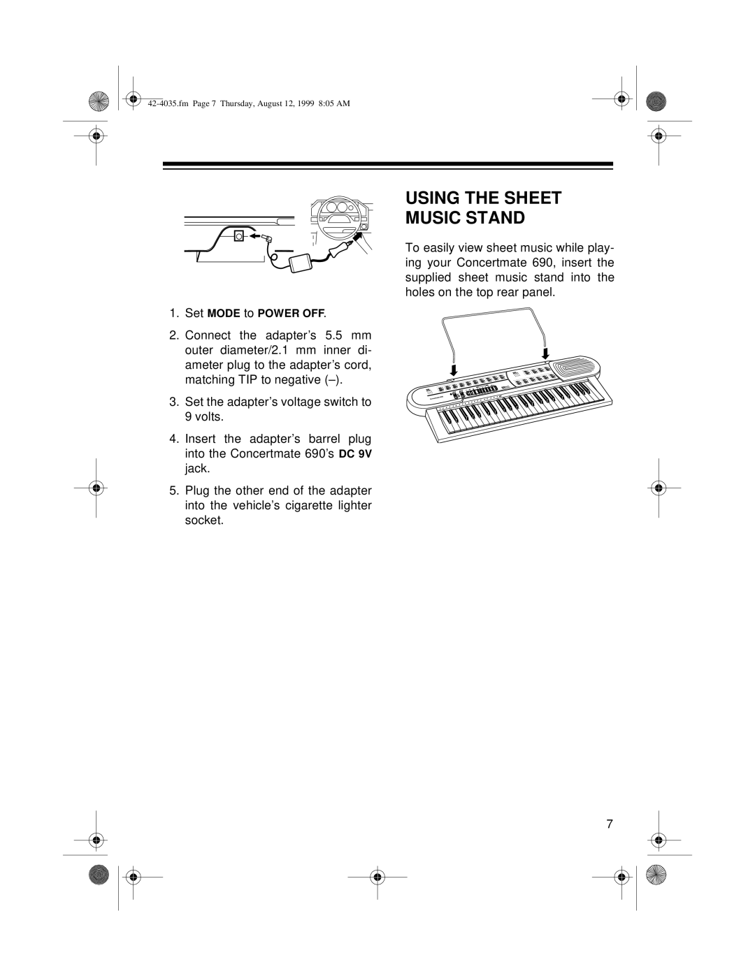 Optimus 42-4035 owner manual Using the Sheet Music Stand 