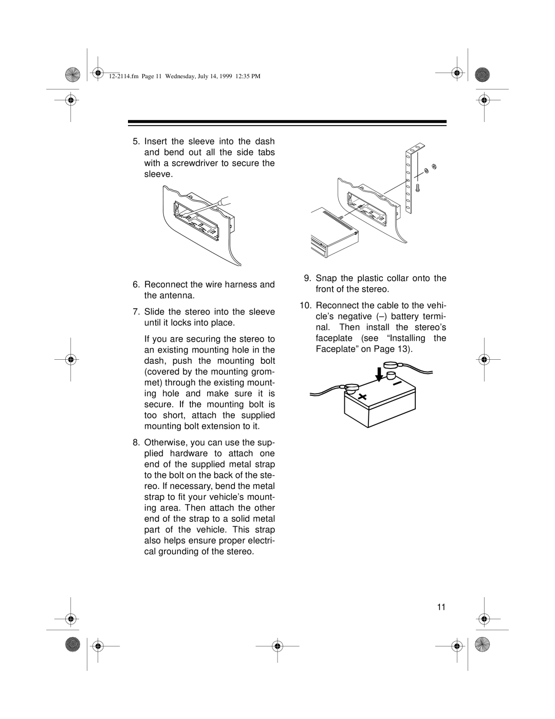 Optimus 12-2114, 4301-3838-0 owner manual Fm Page 11 Wednesday, July 14, 1999 1235 PM 