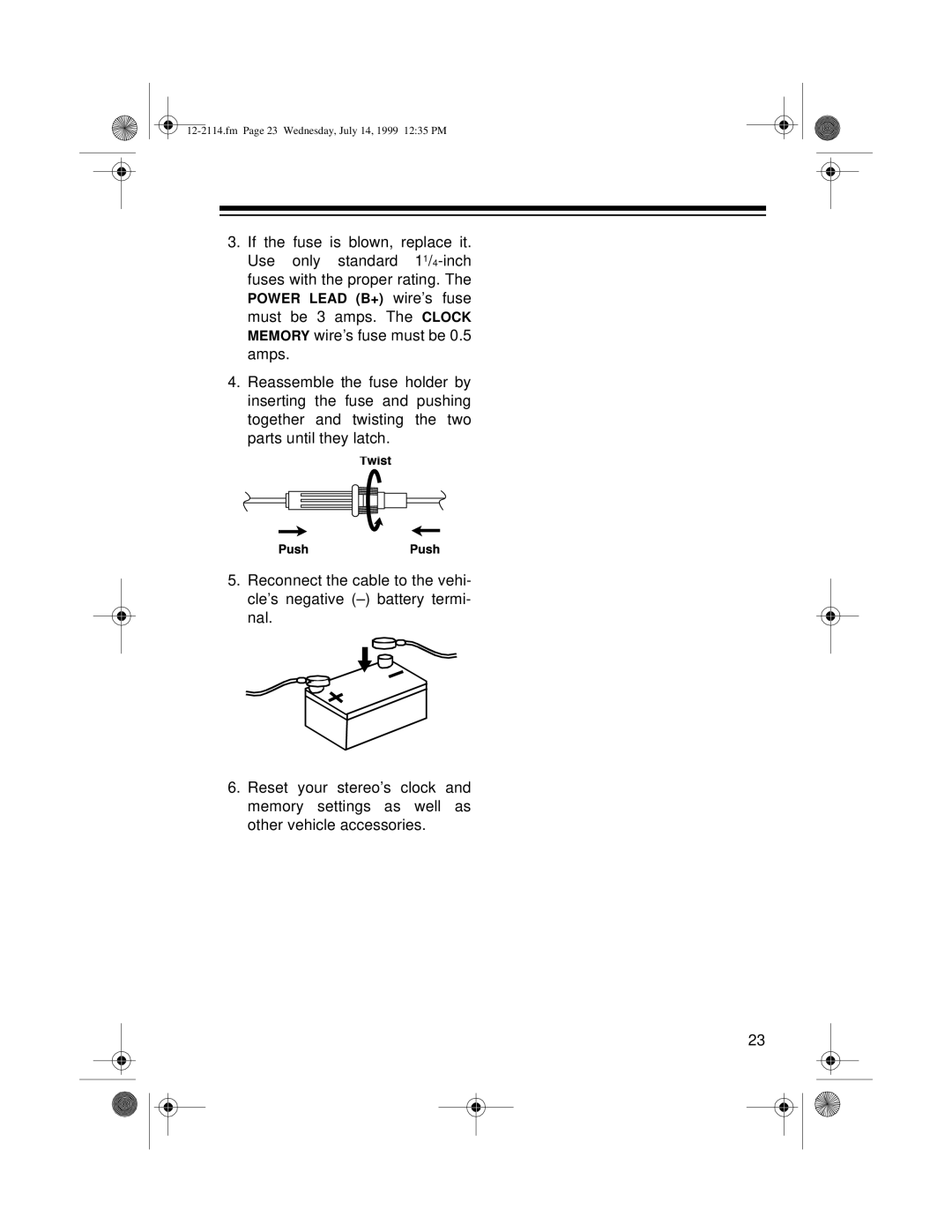 Optimus 12-2114, 4301-3838-0 owner manual Fm Page 23 Wednesday, July 14, 1999 1235 PM 