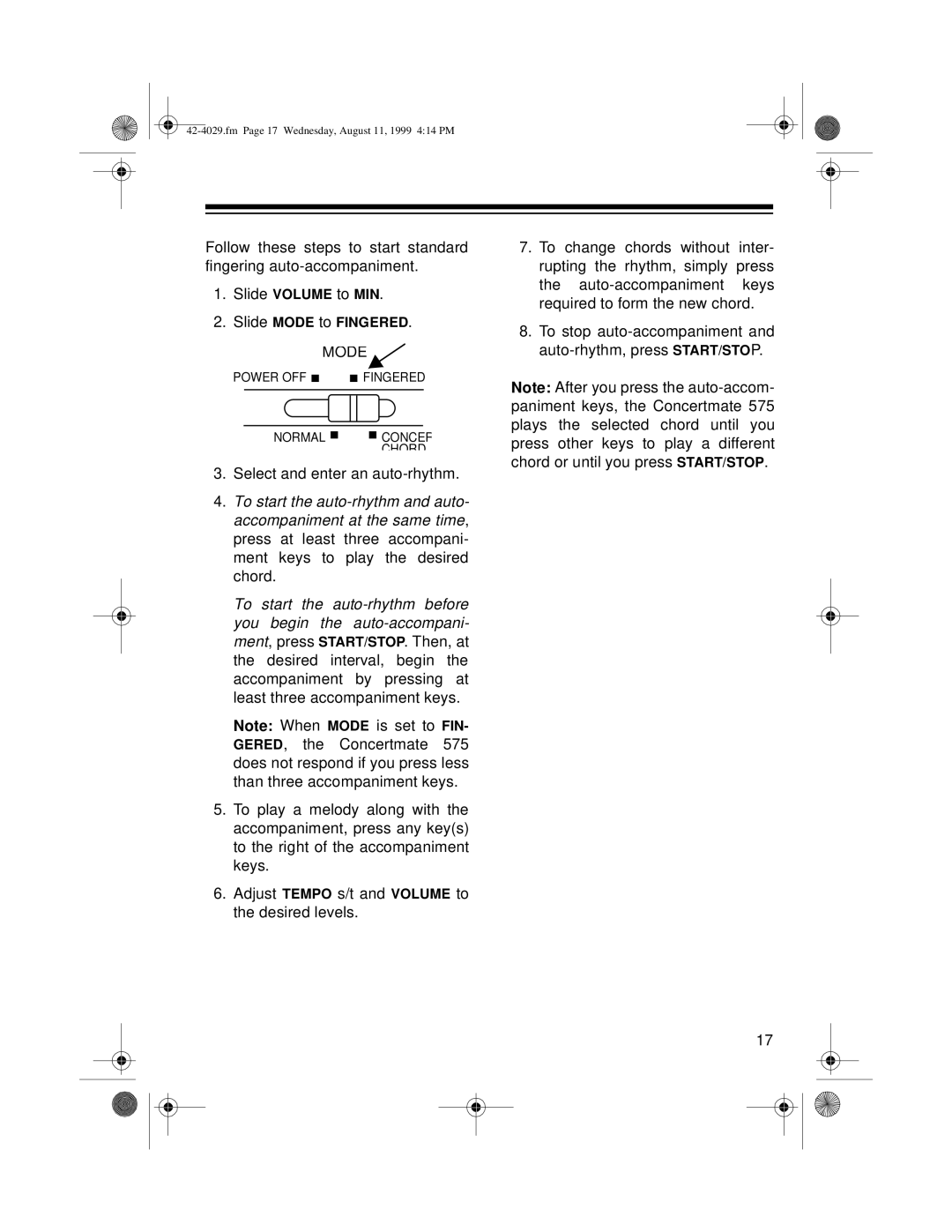 Optimus 575 owner manual Slide Mode to Fingered 