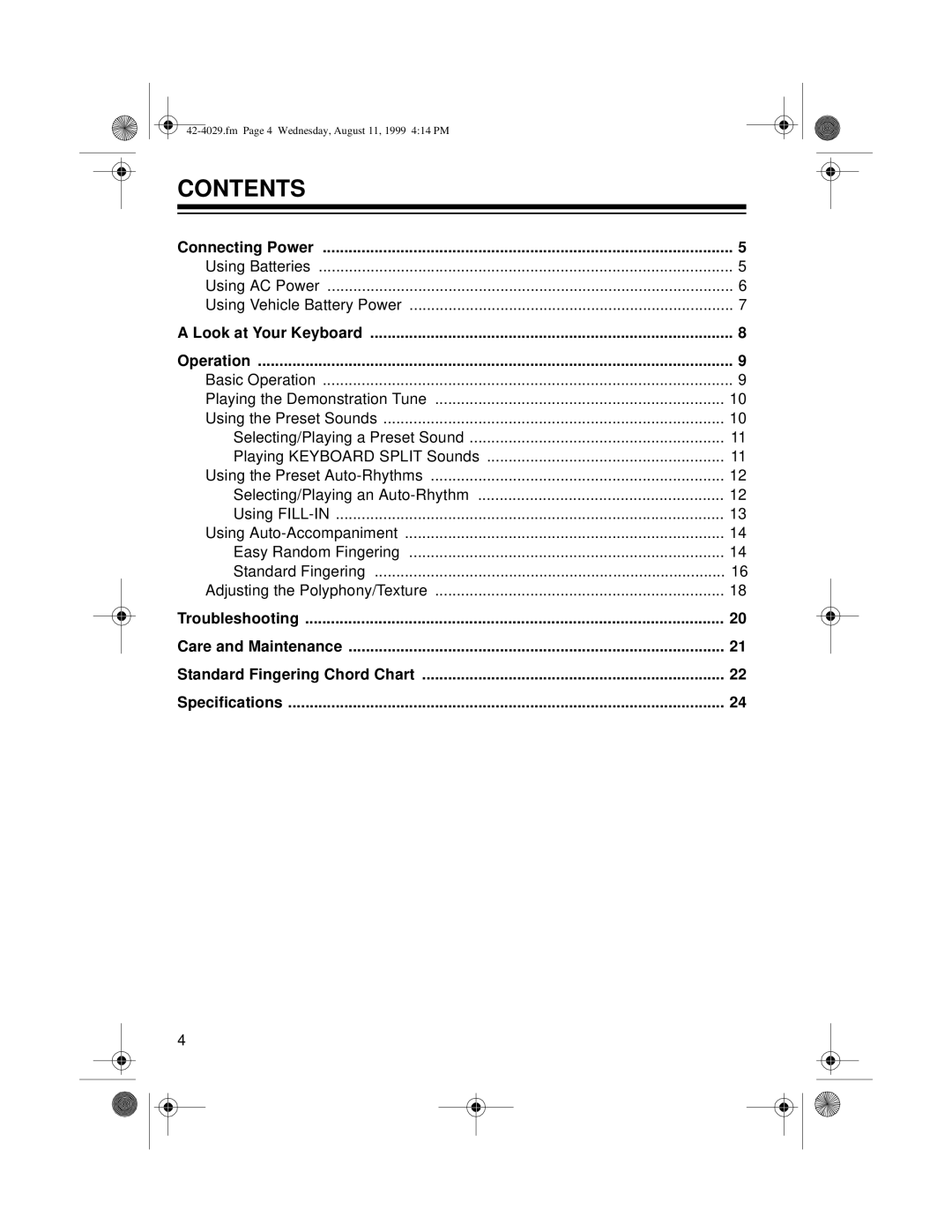 Optimus 575 owner manual Contents 