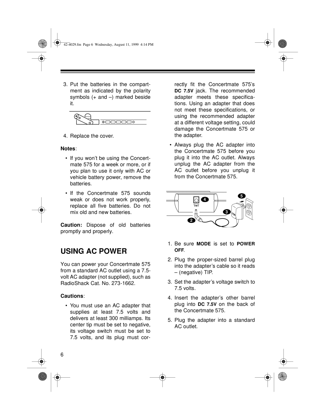 Optimus 575 owner manual Using AC Power 