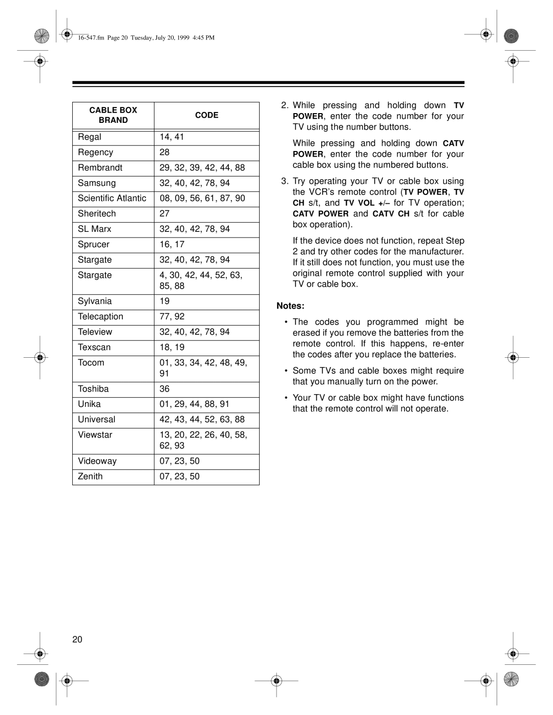 Optimus 60, 110 owner manual Fm Page 20 Tuesday, July 20, 1999 445 PM 