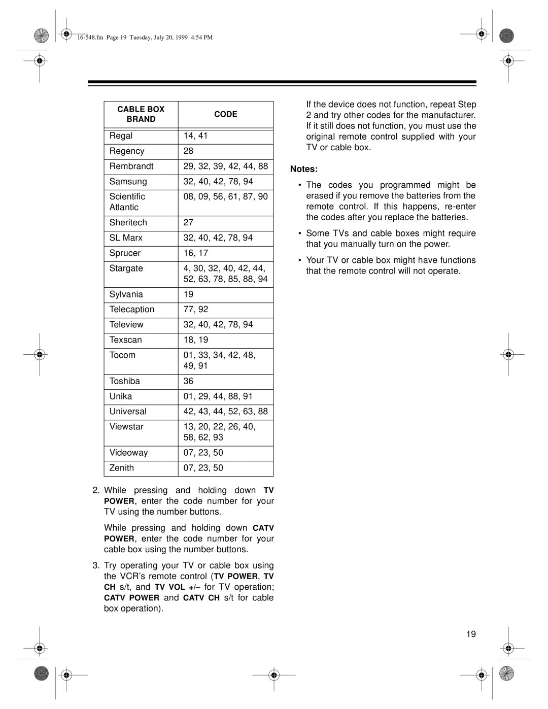 Optimus 111, 61 owner manual Fm Page 19 Tuesday, July 20, 1999 454 PM 