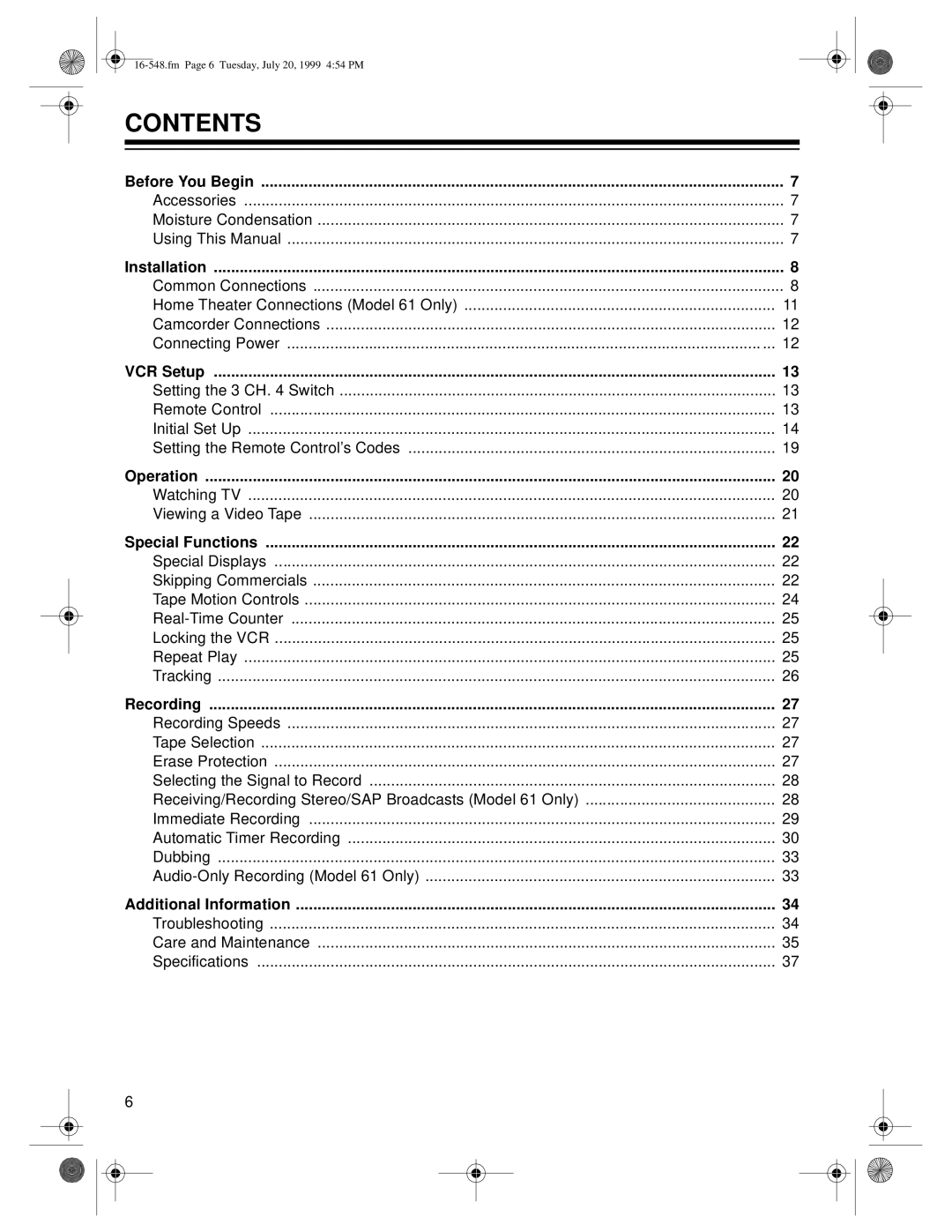 Optimus 61, 111 owner manual Contents 