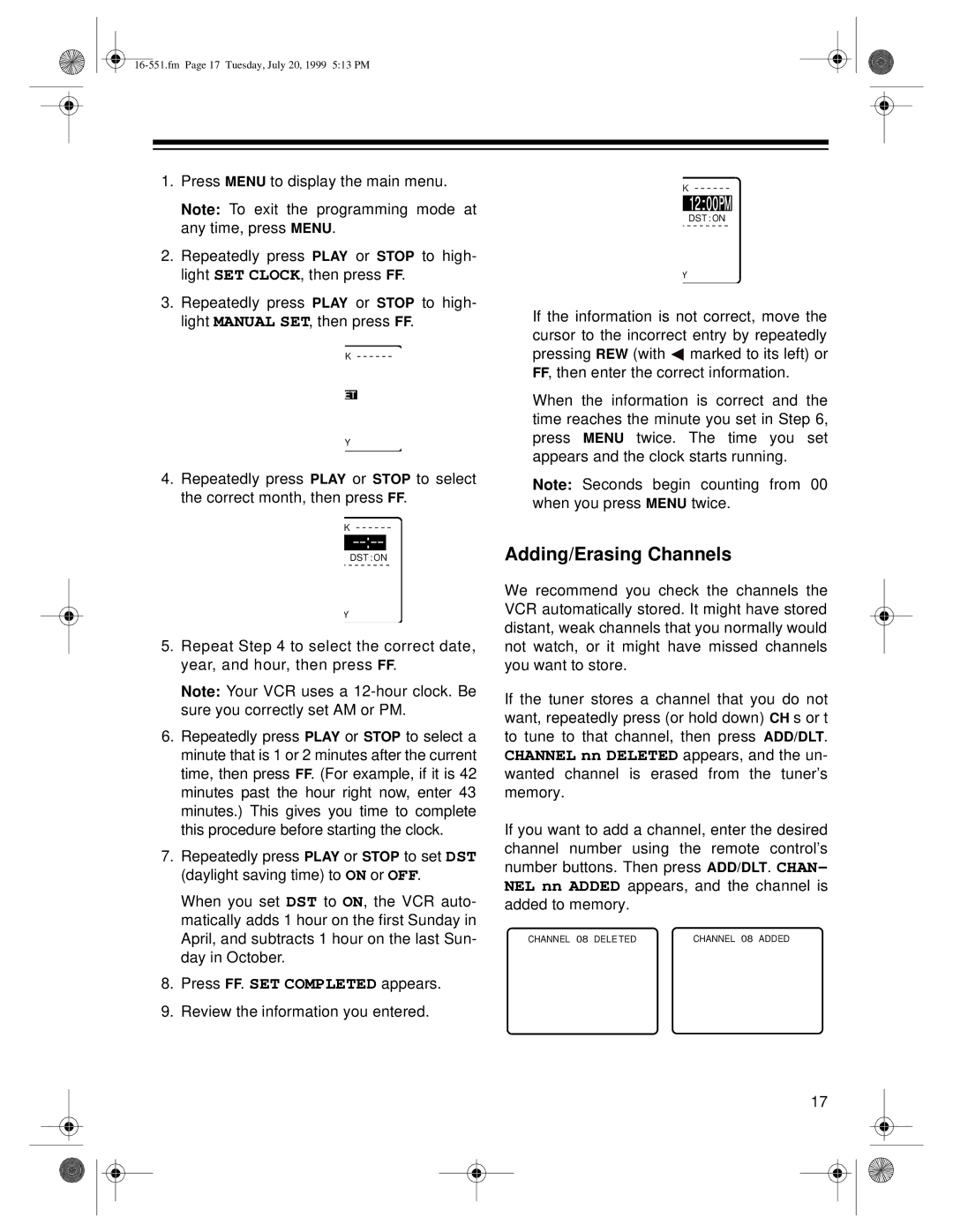 Optimus 114, 63 owner manual 1200PM, Adding/Erasing Channels 