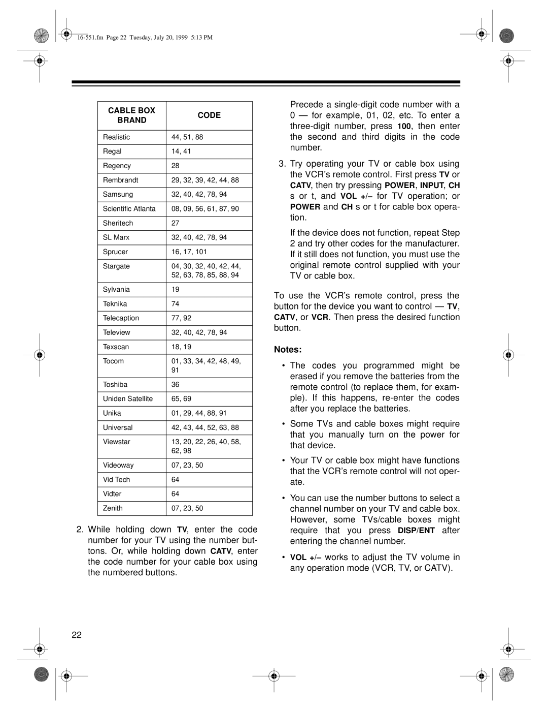 Optimus 63, 114 owner manual Fm Page 22 Tuesday, July 20, 1999 513 PM 