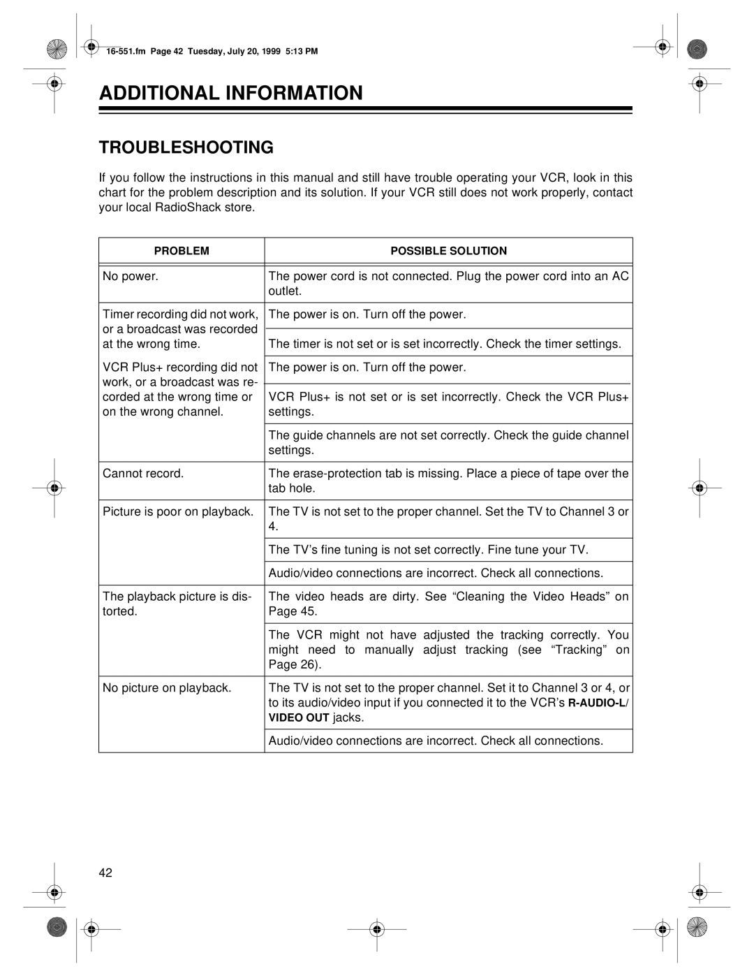 Optimus 63, 114 owner manual Additional Information, Troubleshooting 