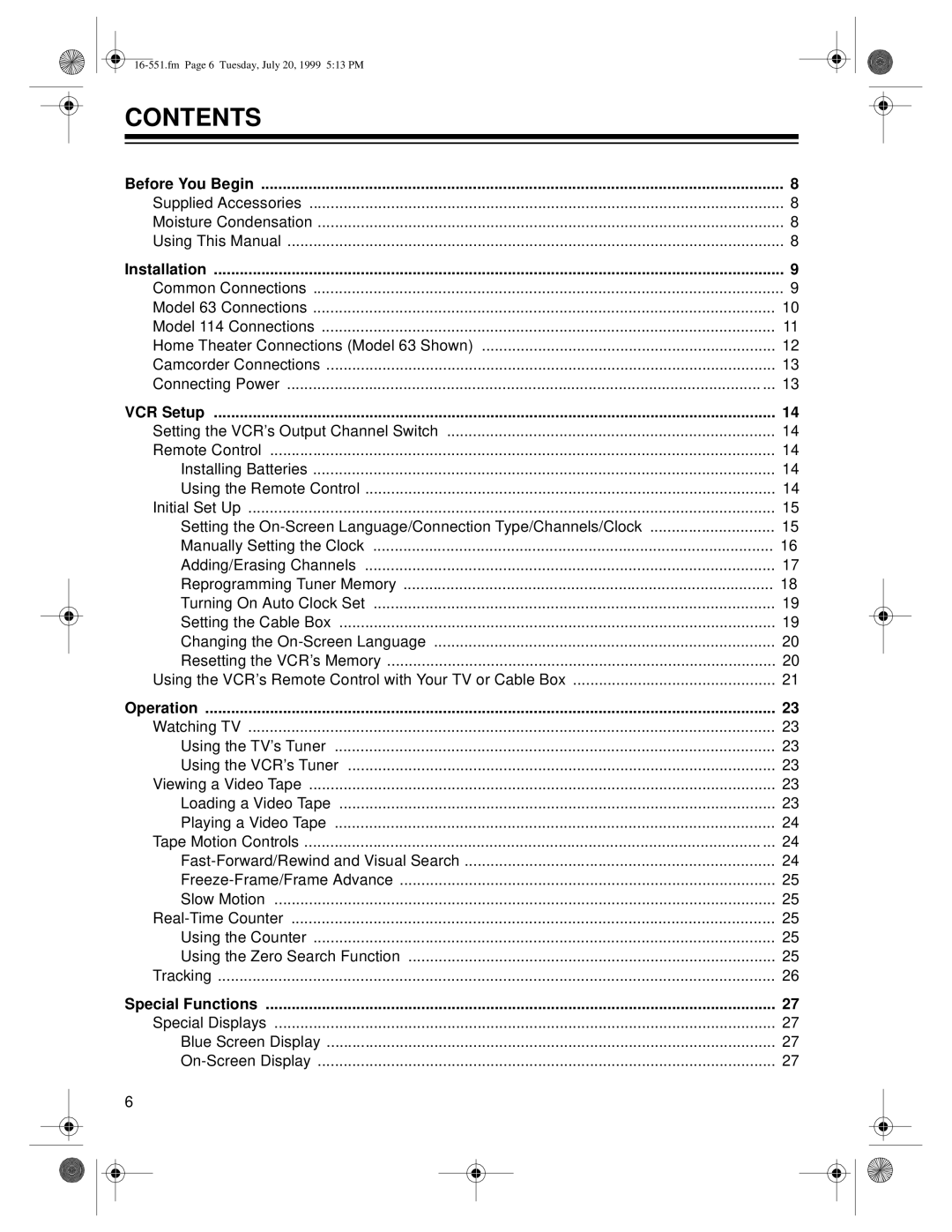 Optimus 63, 114 owner manual Contents 