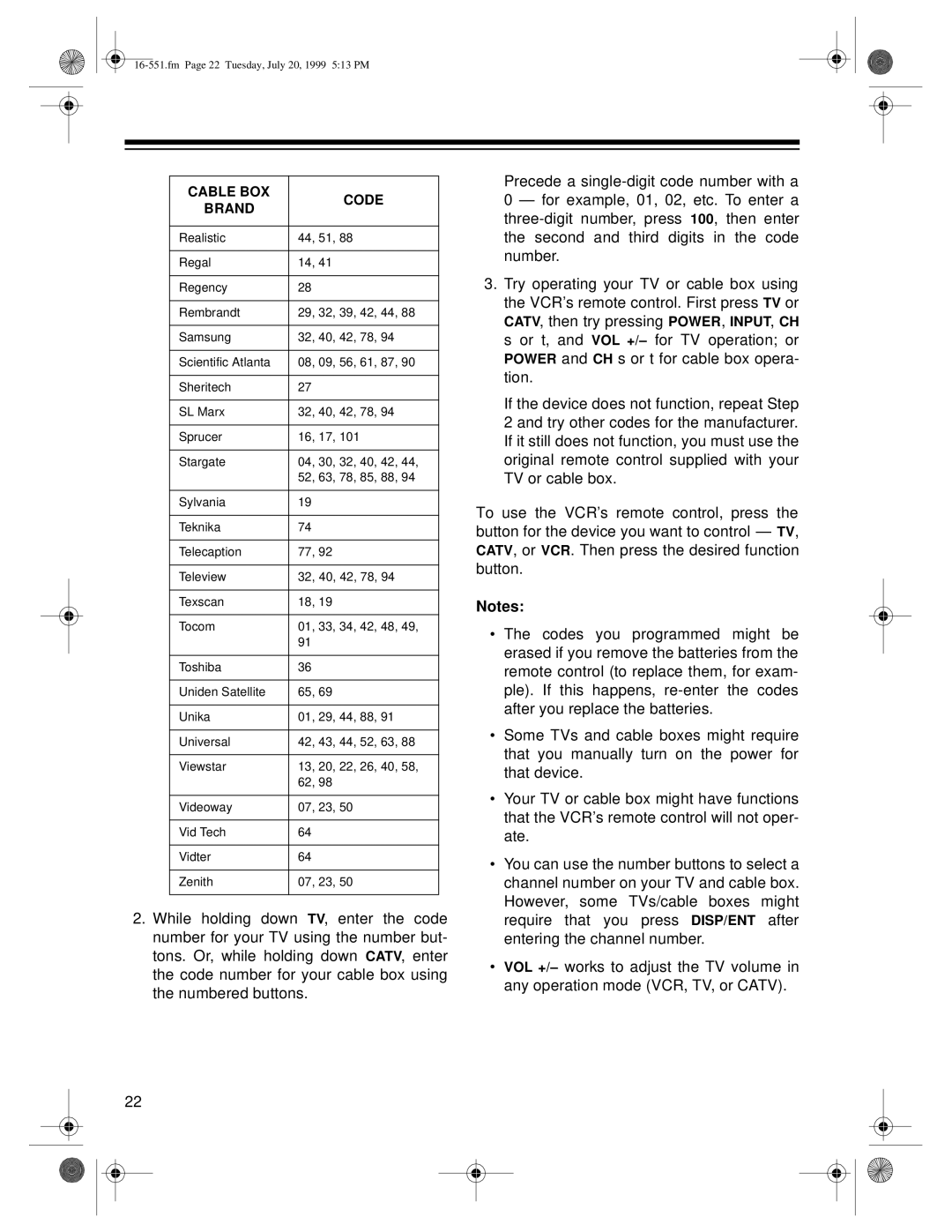 Optimus 63, 114 owner manual fm Page 22 Tuesday, July 20, 1999 513 PM 