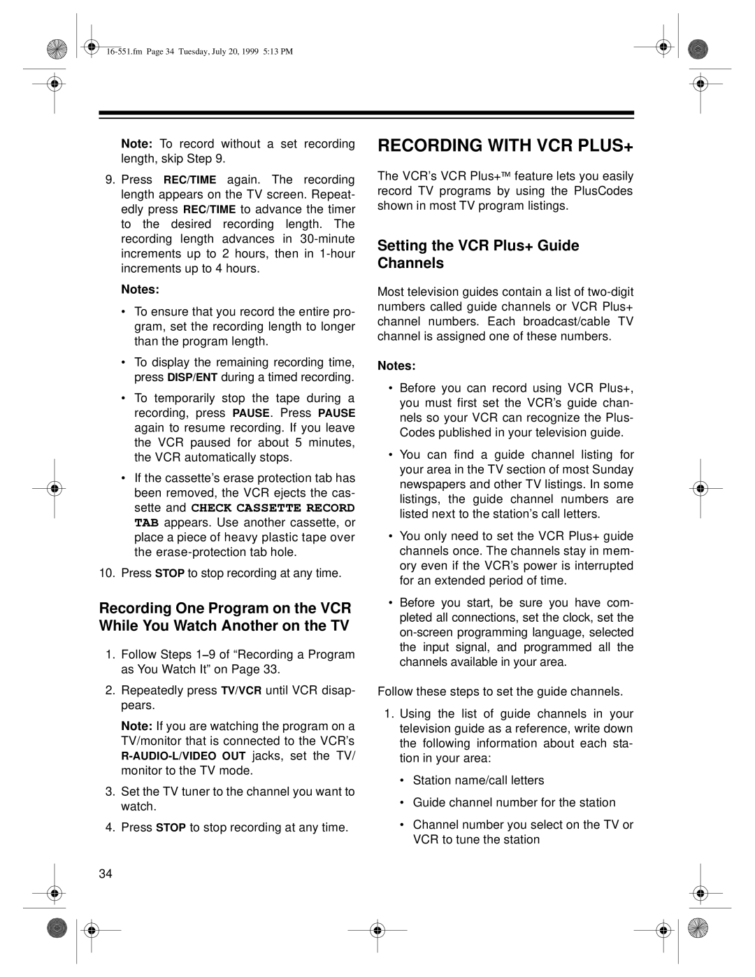 Optimus 63, 114 owner manual Recording With Vcr Plus+, Setting the VCR Plus+ Guide Channels 