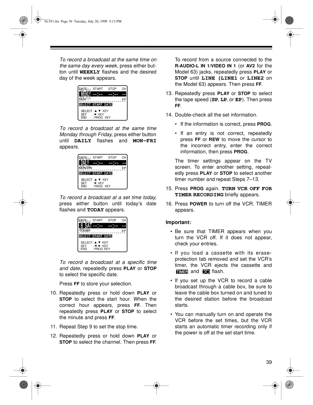 Optimus 114 (16-551), 63 (HI-FI) (16-633) owner manual Sat 