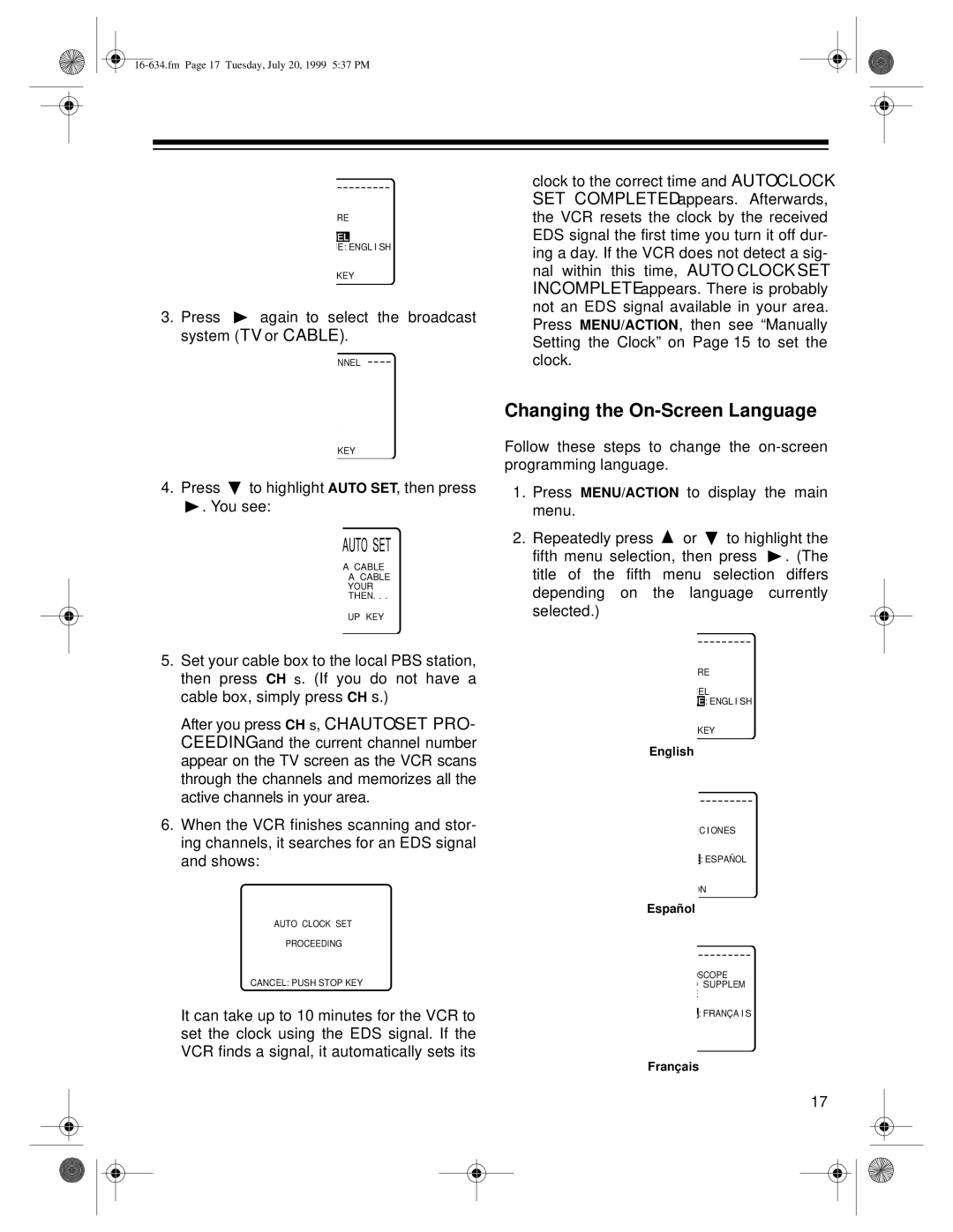 Optimus 64, 65 owner manual Changing the On-Screen Language 