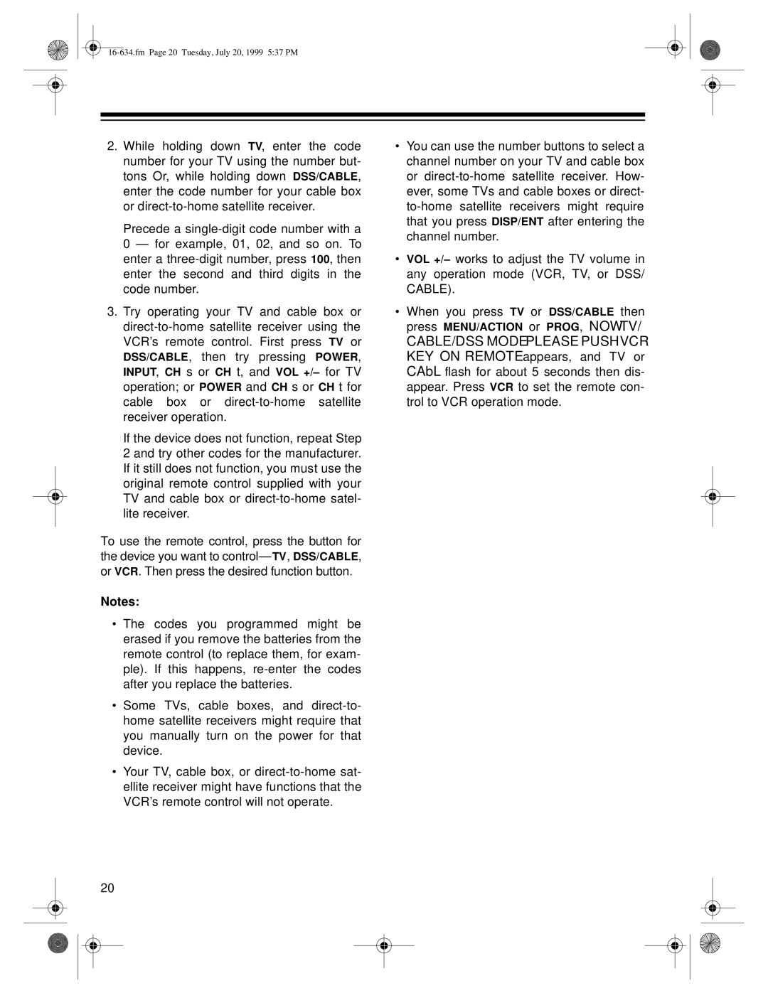 Optimus 65, 64 owner manual Fm Page 20 Tuesday, July 20, 1999 537 PM 