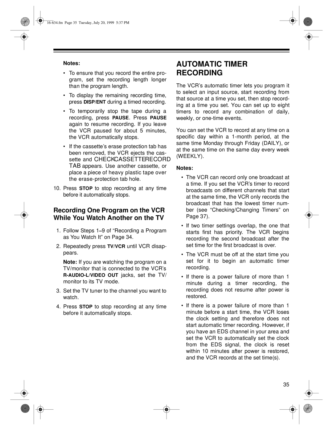 Optimus 64, 65 owner manual Automatic Timer Recording 