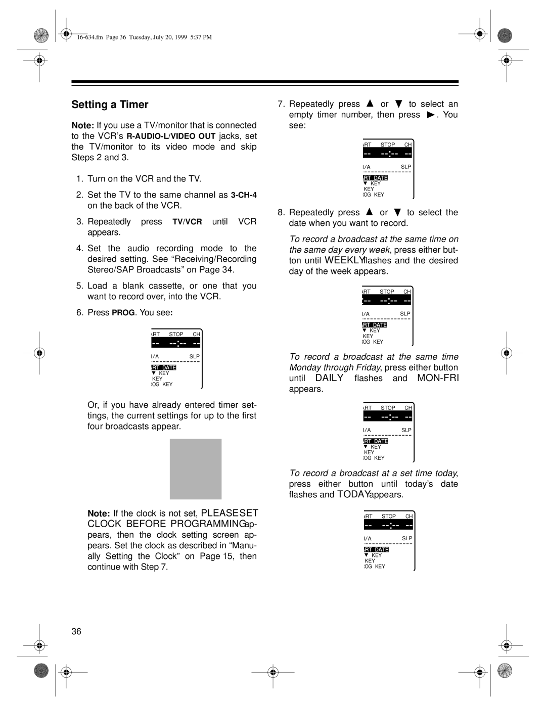 Optimus 65, 64 owner manual Setting a Timer 