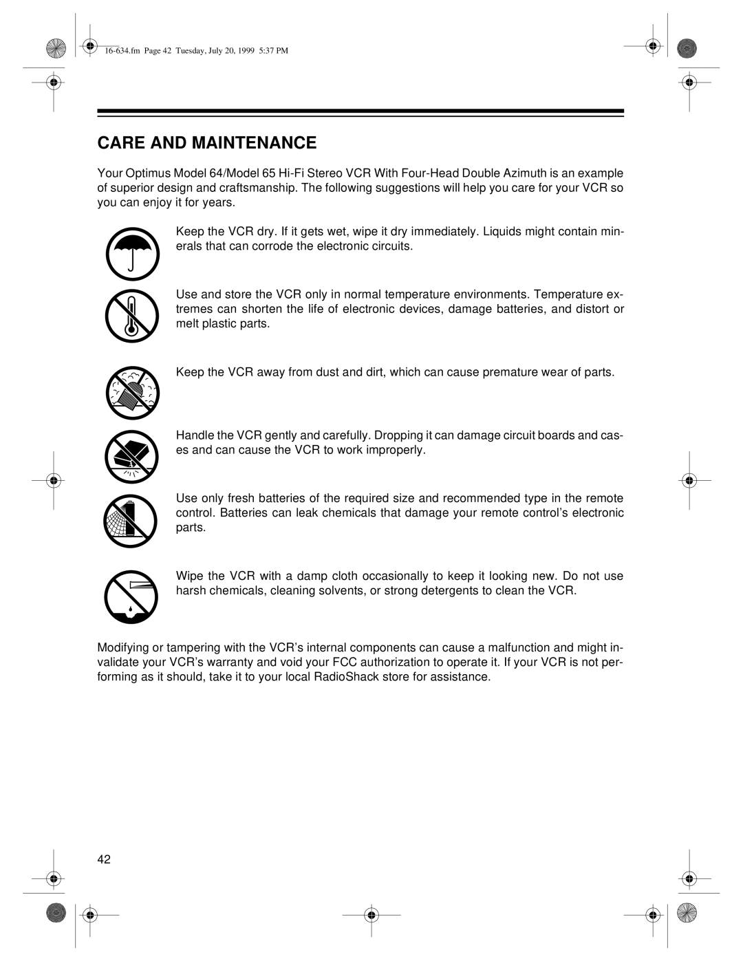 Optimus 65, 64 owner manual Care and Maintenance 