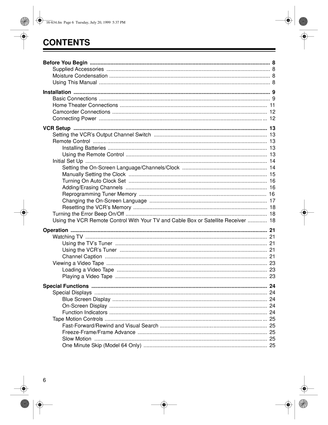 Optimus 65, 64 owner manual Contents 