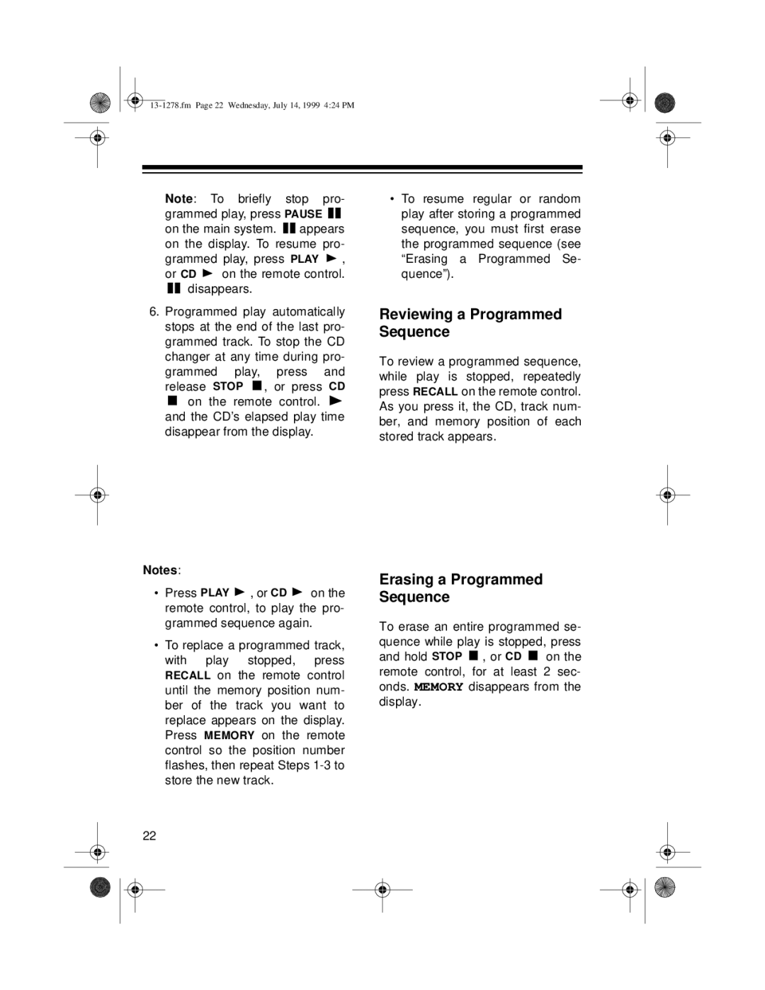 Optimus 731 owner manual Reviewing a Programmed Sequence, Erasing a Programmed Sequence 