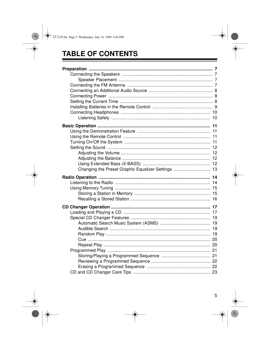 Optimus 731 owner manual Table of Contents 