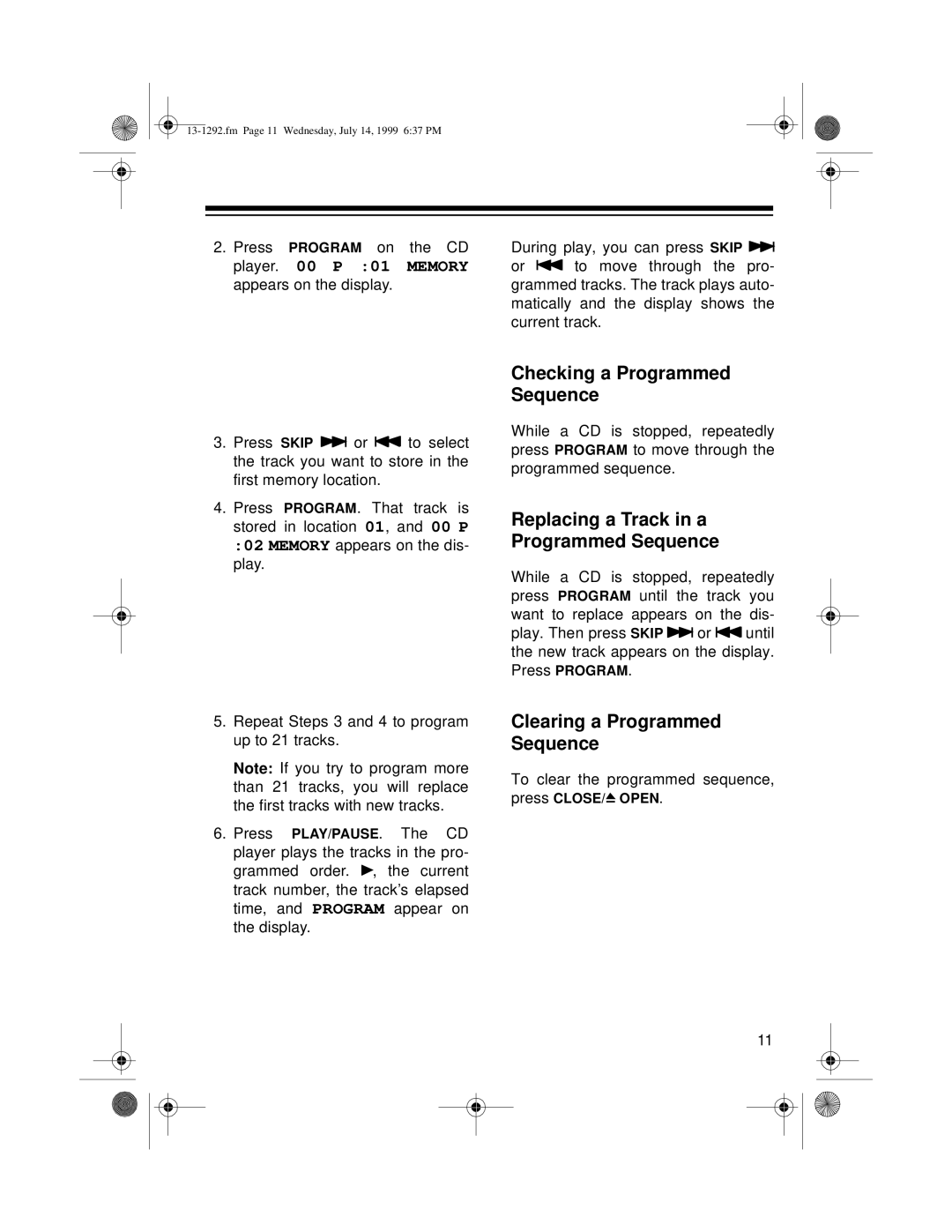 Optimus 739 owner manual Checking a Programmed Sequence 