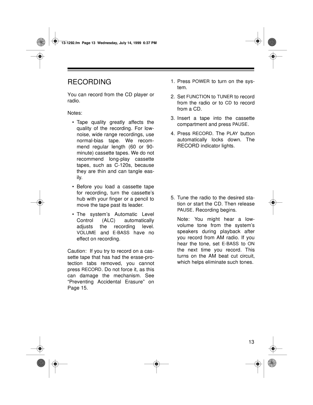 Optimus 739 owner manual Recording 