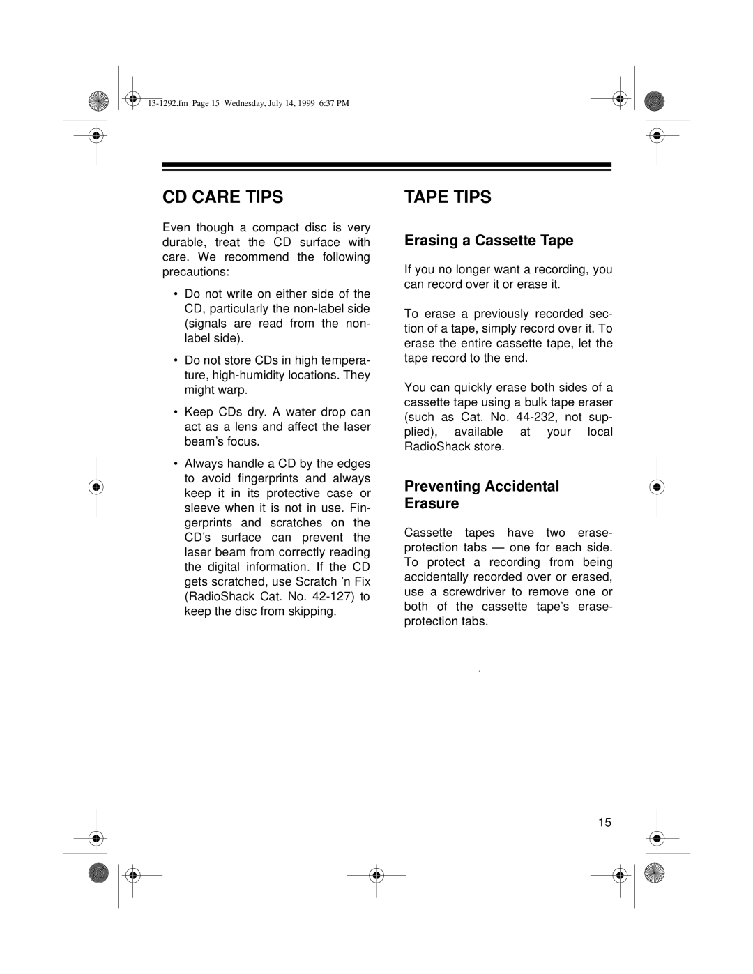 Optimus 739 owner manual CD Care Tips, Tape Tips 