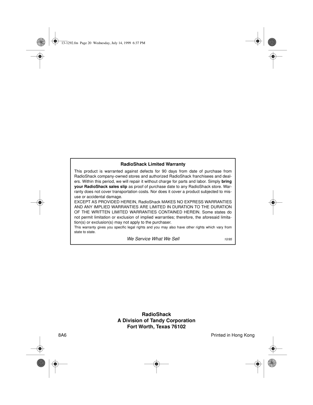 Optimus 739 owner manual RadioShack Division of Tandy Corporation Fort Worth, Texas 