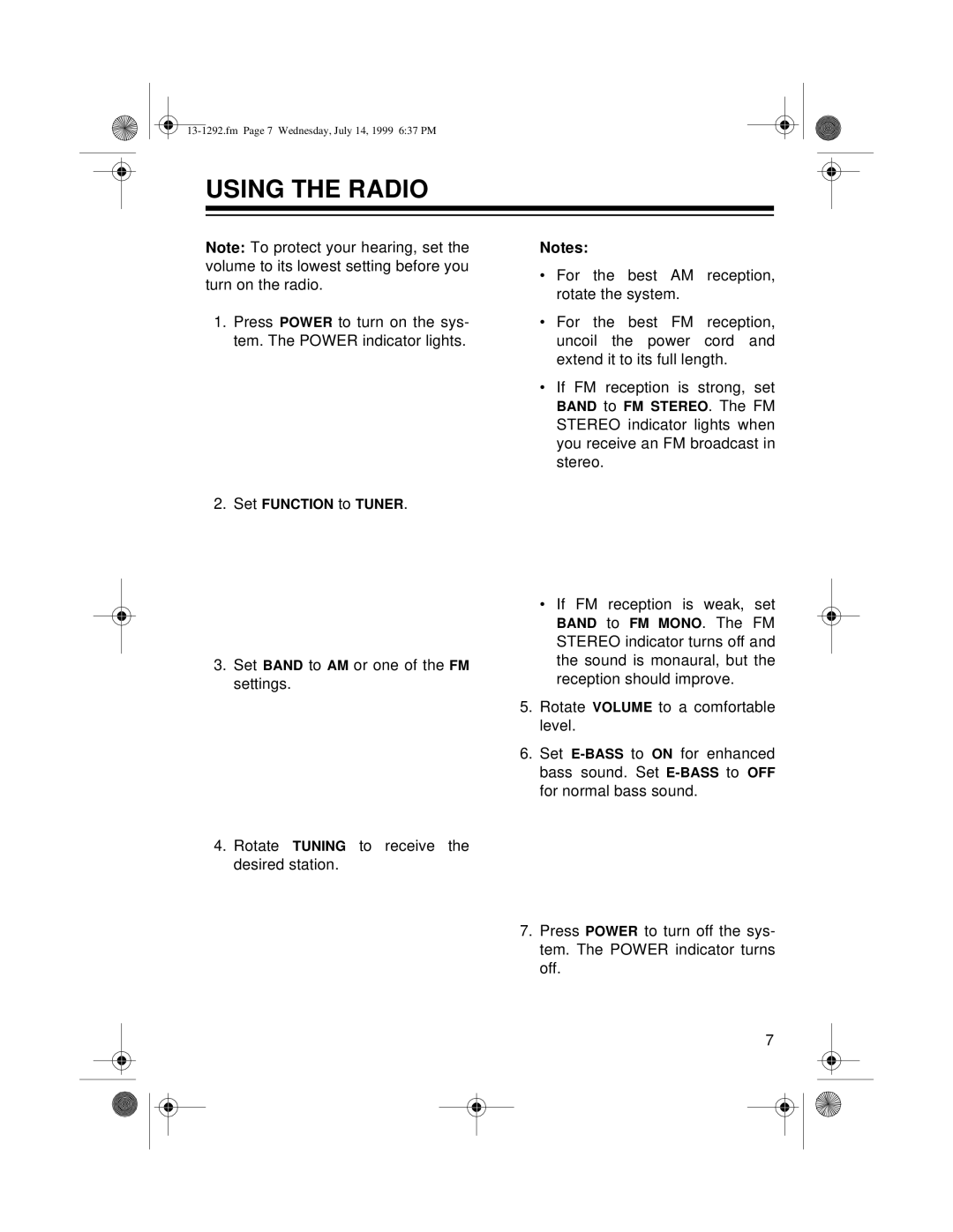 Optimus 739 owner manual Using the Radio, If FM reception is weak, set 