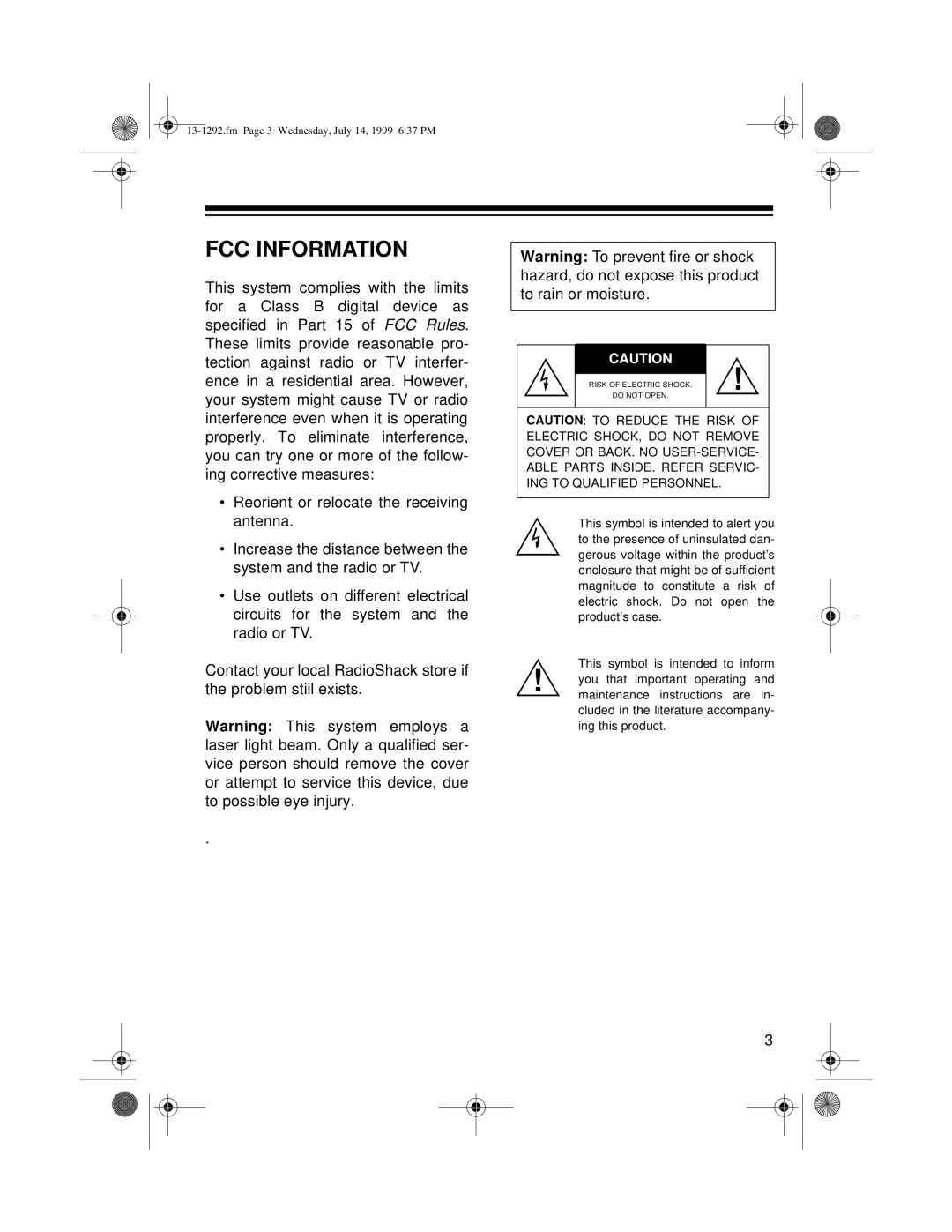Optimus 739 owner manual Fcc Information 