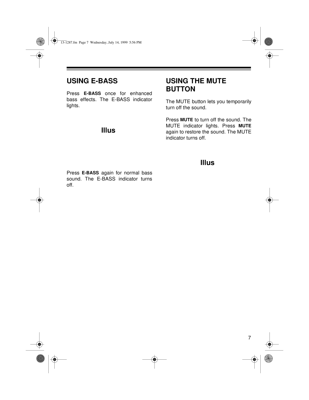 Optimus 740 owner manual Using E-Bass, Using The Mute Button, Illus 