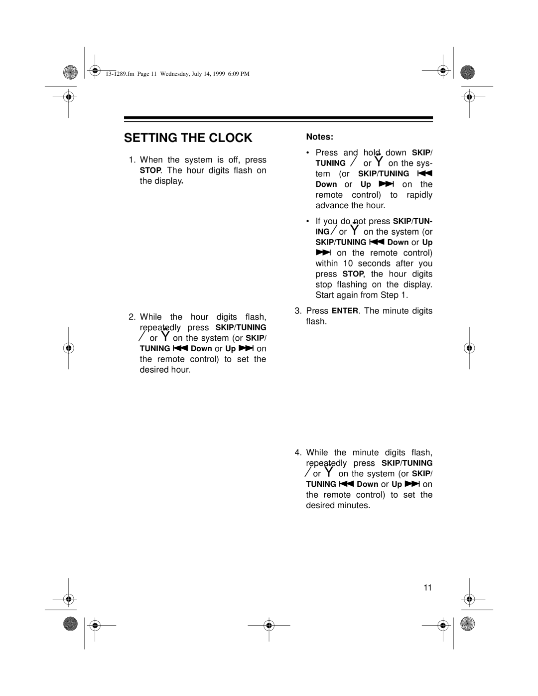 Optimus 742 owner manual Setting the Clock 