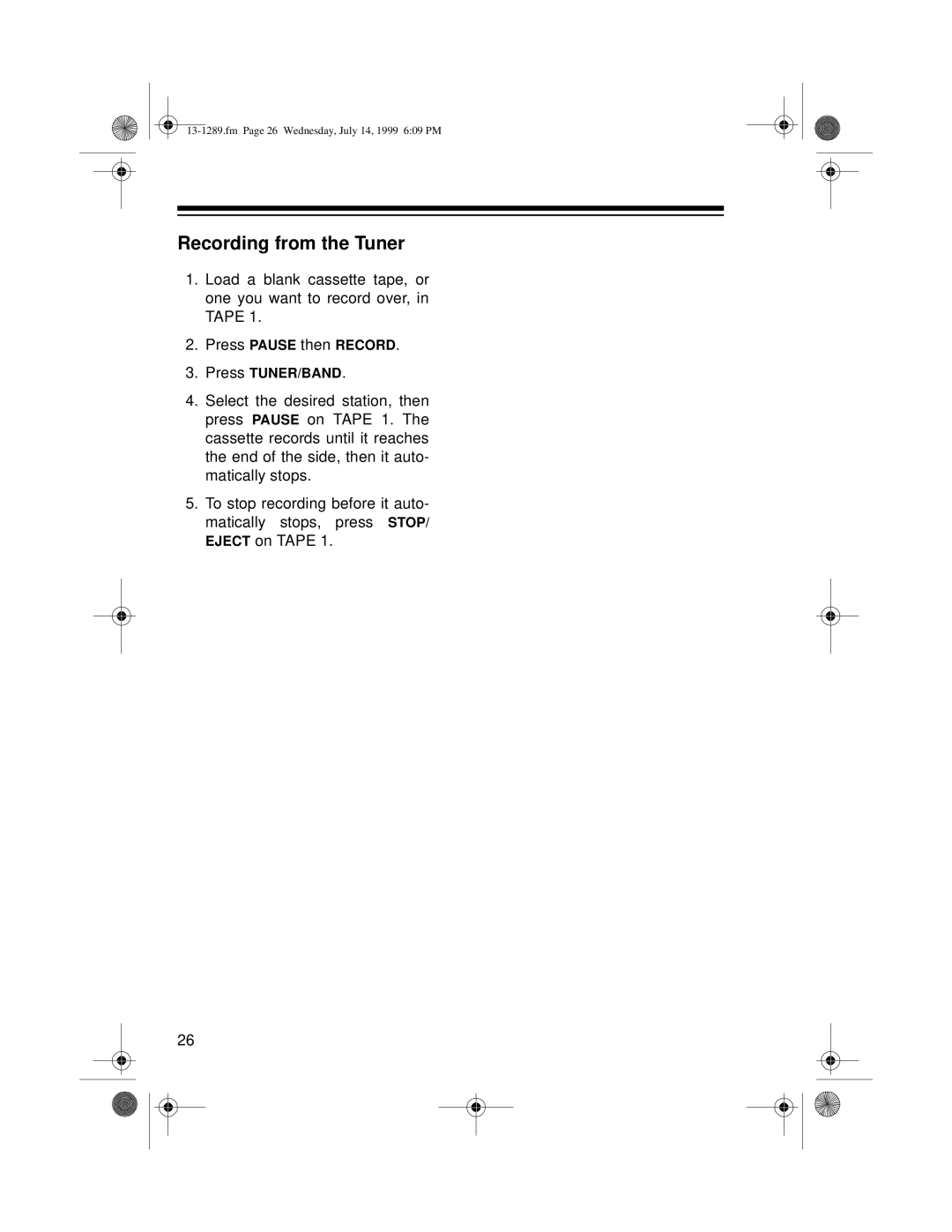 Optimus 742 owner manual Recording from the Tuner 