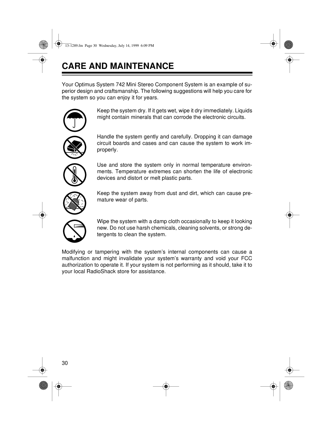 Optimus 742 owner manual Care And Maintenance 