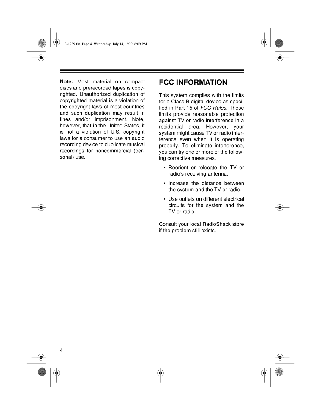 Optimus 742 owner manual Fcc Information 